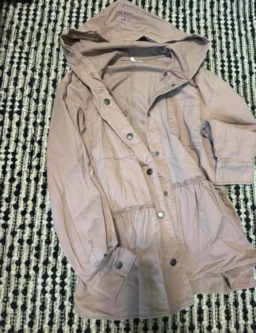 Maurices Pink Cotton Hooded Ruffle Hem Jacket Size L